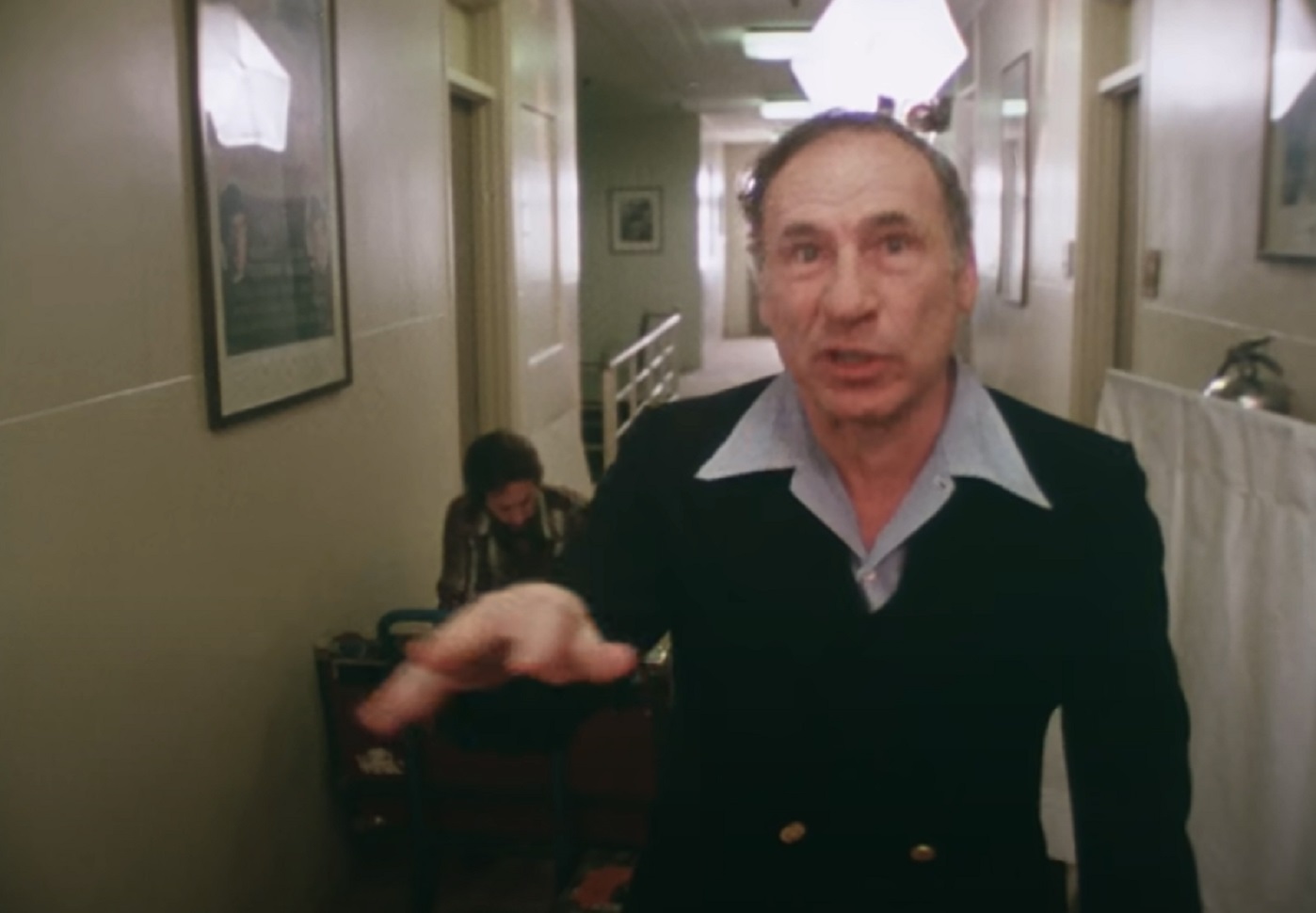 Screenshot: Mel Brooks is talking and looking at camera - from Mel Brooks-Unwrapped (2018)