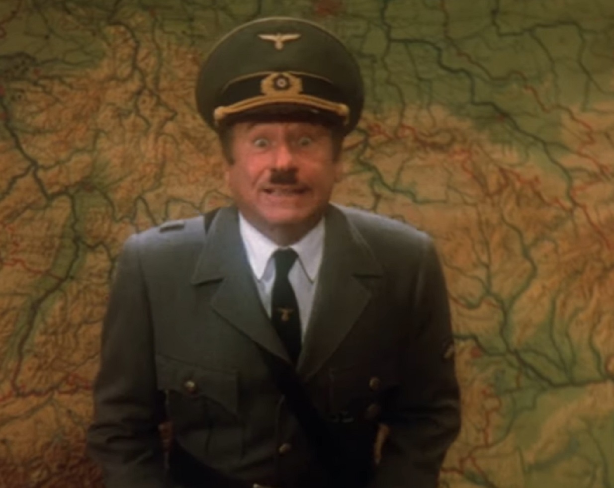 Screenshot: Mel Brooks wearing German military uniform - from To Be or Not to Be (1983)