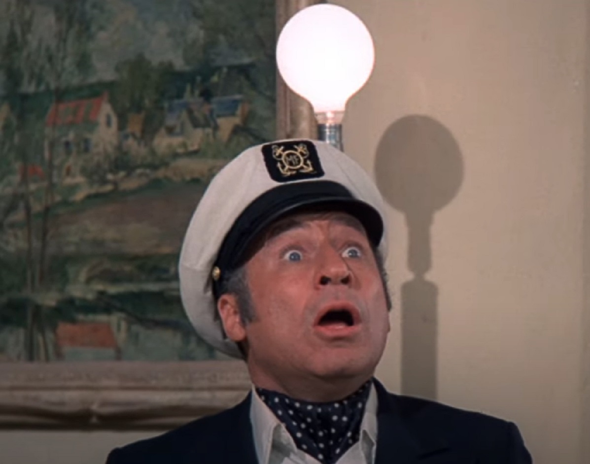 Screenshot: Mel Brooks is looking up surprised  - from Silent Movie (1976)
