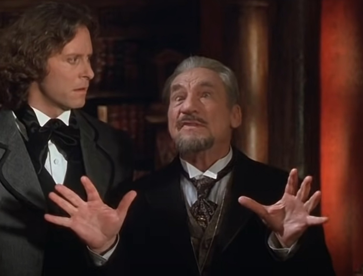 Mel Brooks with beard is making a hand gestures - from Dead and Loving It (1995)