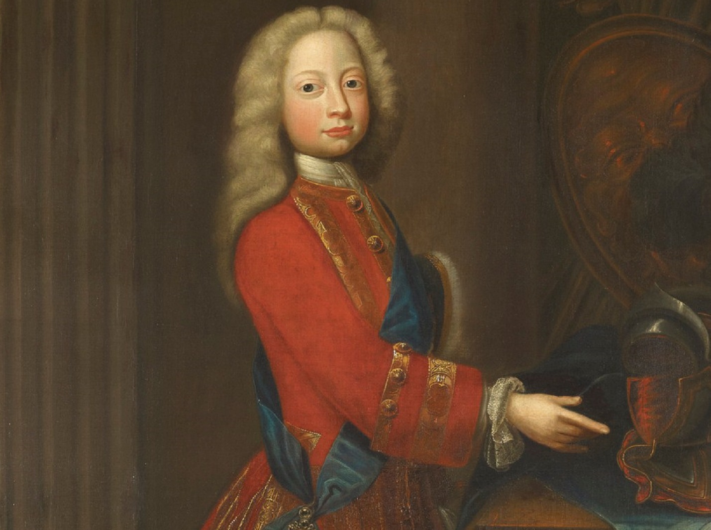 Painting of Frederick, Prince of Wales wearing red royal outfit and looking at front - 1720