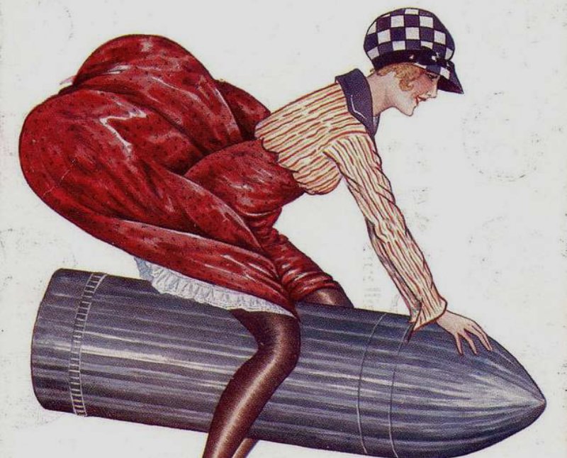 Woman in red skirt on a bullet