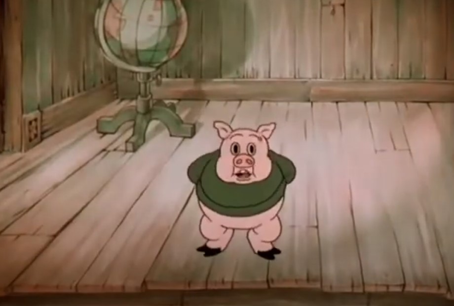 Porky Pig in I Haven't Got a Hat,    Looney tunes 1935, standing on stage