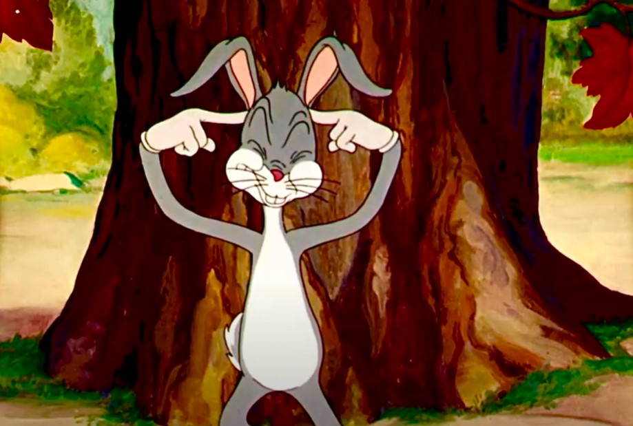 Bugs Bunny in a A Wild Hare covering his ears