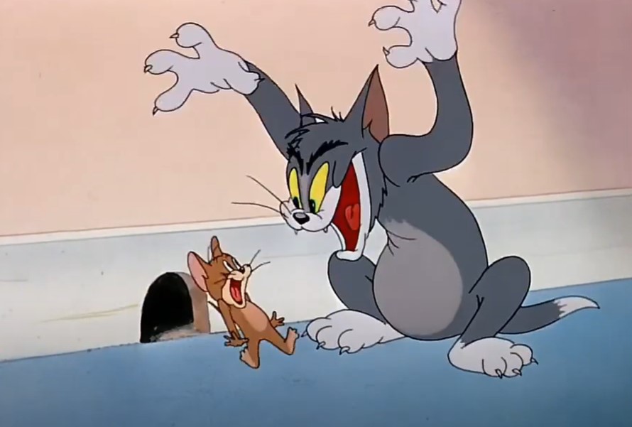 Tom and Jerry chasing and running at home