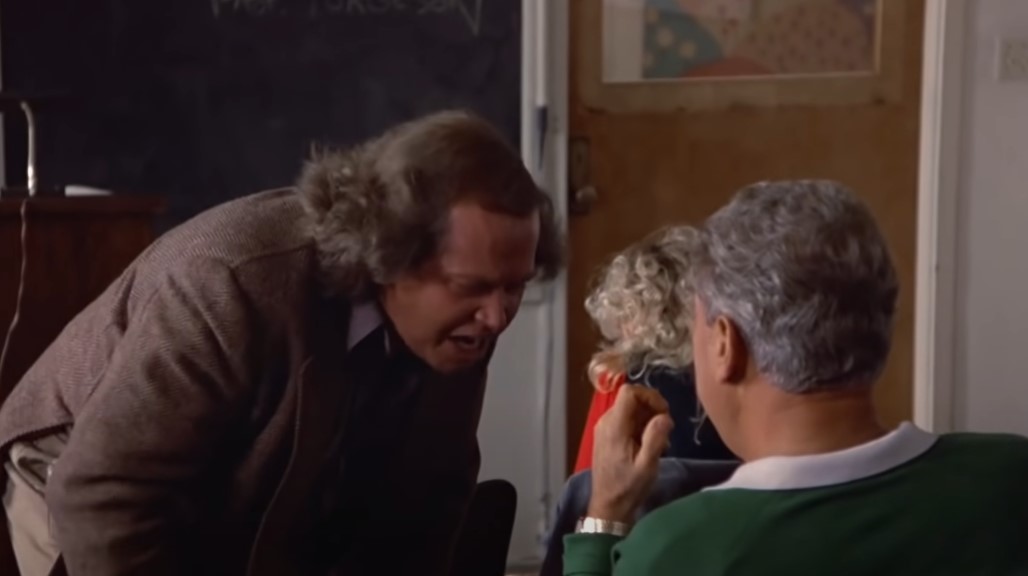Sam Kinison in Back to School as a professor yelling