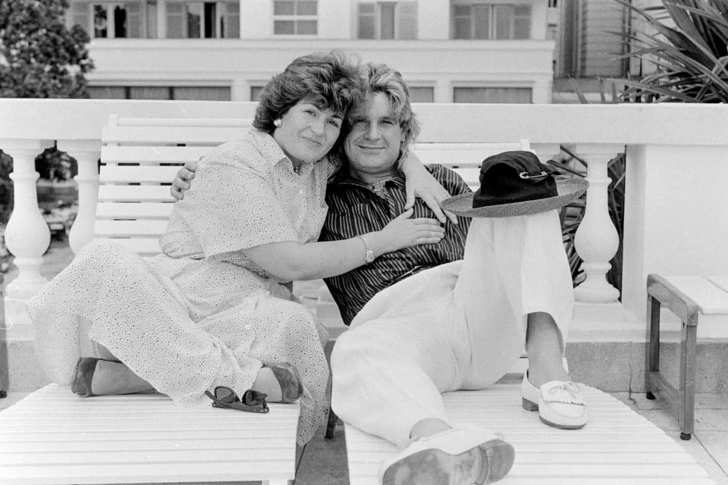 Ozzy Osbourne and Sharon Osbourne in Brazil, 1985 sitting by the pool