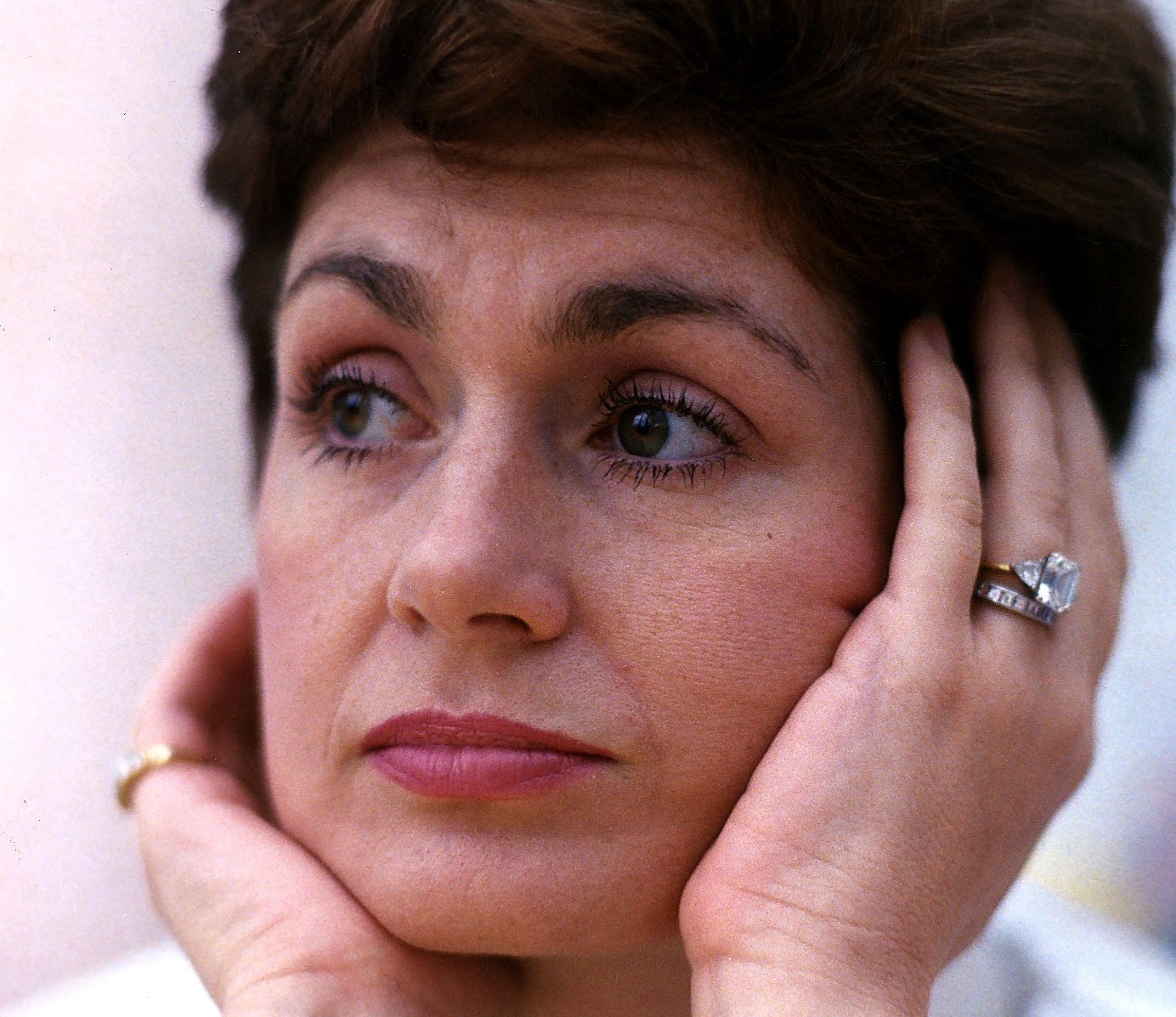 Sharon Osbourne wife of Pop Singer Ozzy Osbourne looking sad in white top