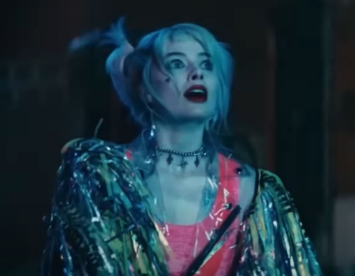 Screenshot: Harley Quinn (Margot Robbie) is looking surprised - from Suicide Squad (2016)