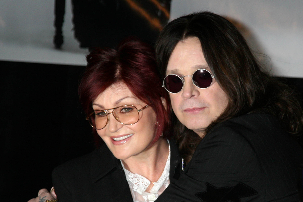 Sharon Osbourne and Ozzy Osbourne at the OZZFEST 2007 press conference. Century Plaza Hotel, Century City, CA. 02-06-07 in black clothes and glasses
