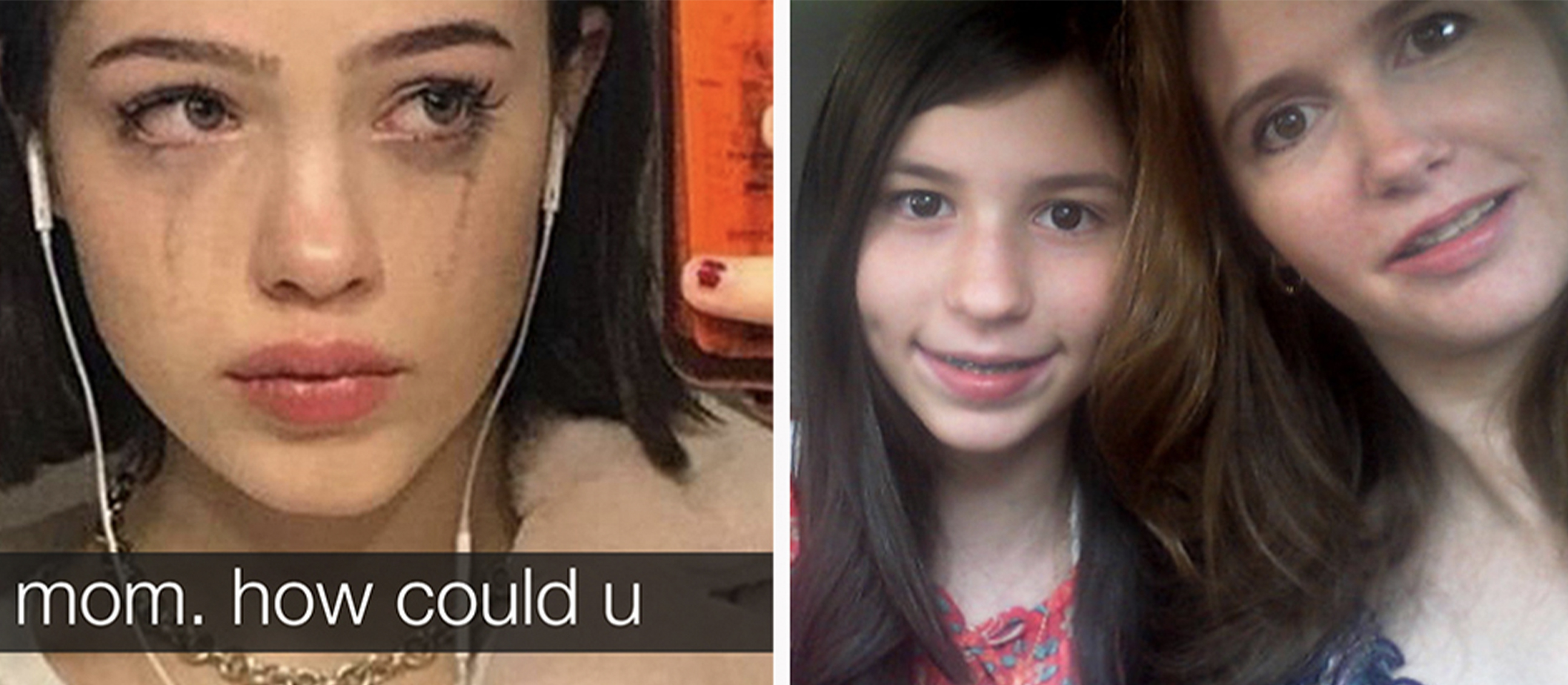 Girl crying and picture of mother and daughter