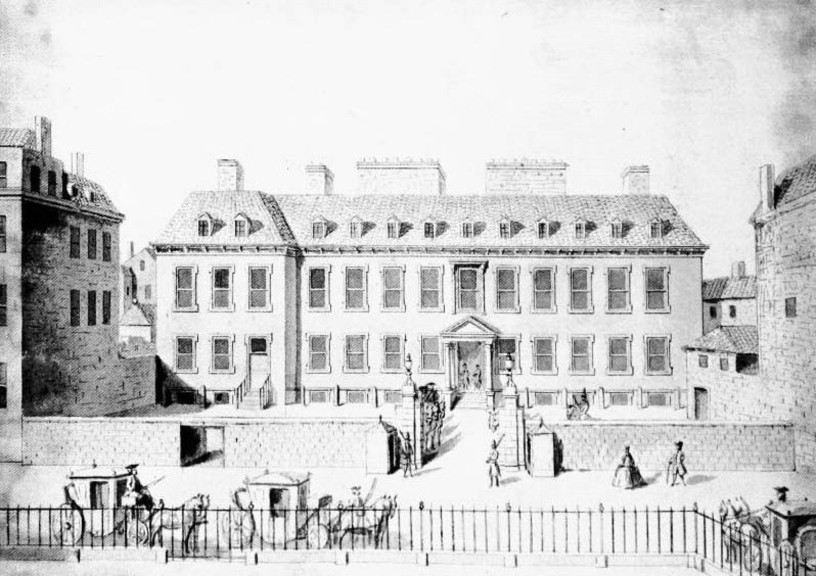 B&W illustration of Leicester House In 1748