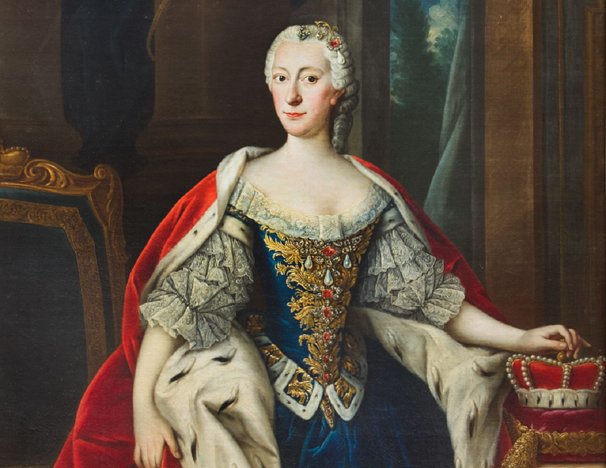 Portrait of Caroline Of Ansbach , wearing royal outfit ,seating and looking at front - 1751