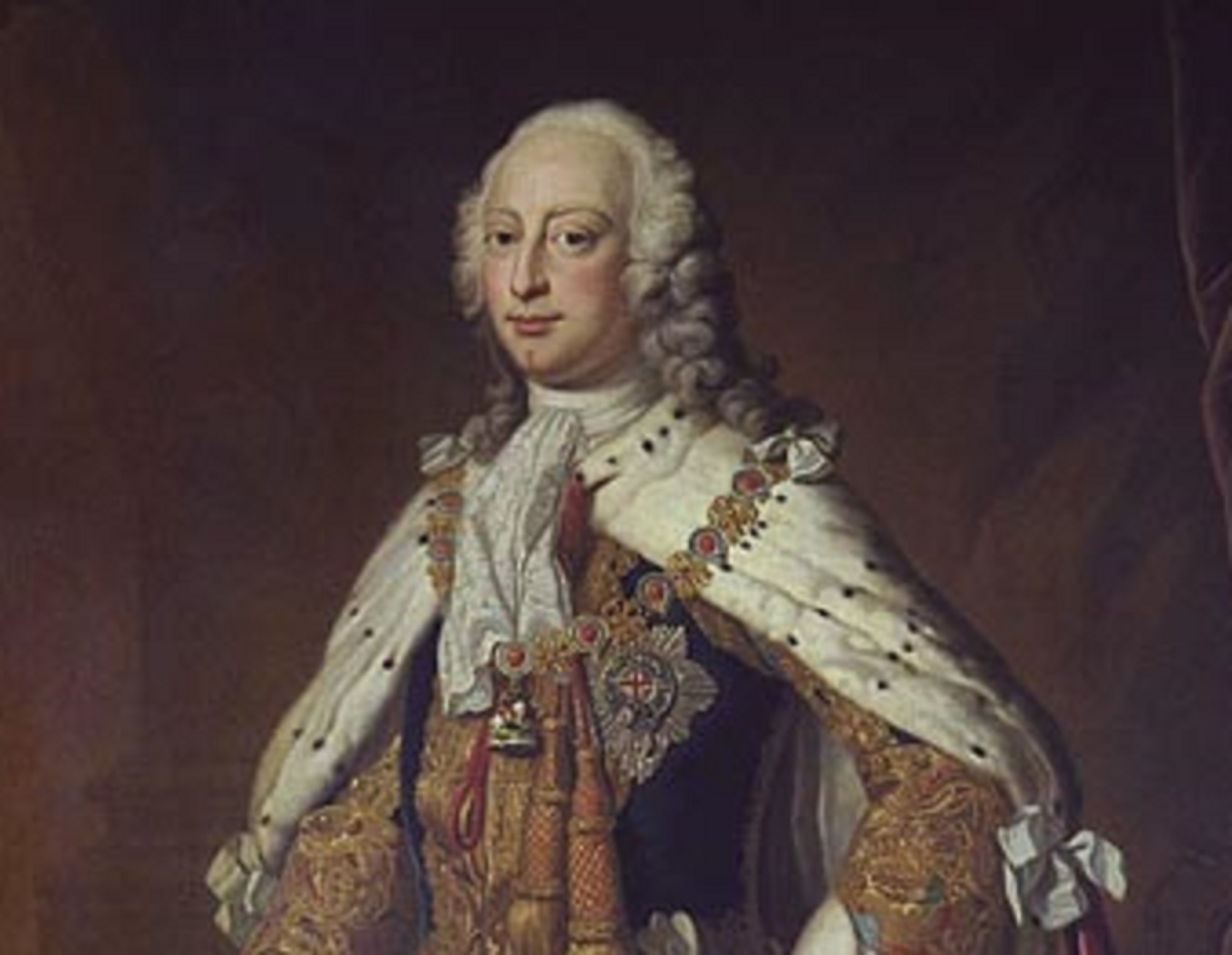 Portrait of Frederick, Prince of Wales wearing white and gold royal outfit and looking at front - 1742