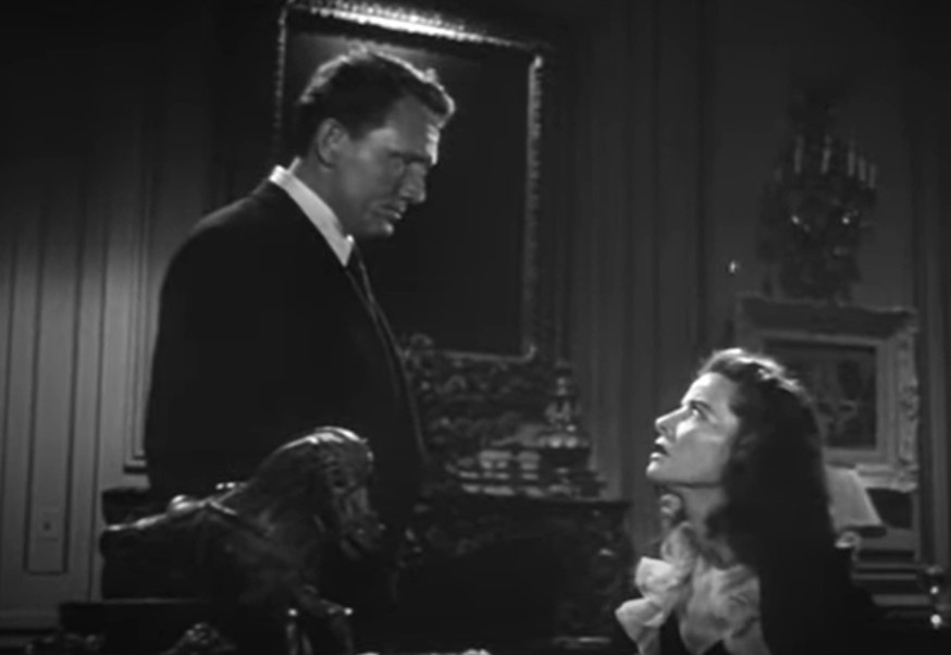 Tracy and Hepburn in Keeper of the Flame at home in formal wear