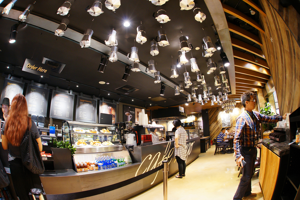 Customers and employees in chain restaurant