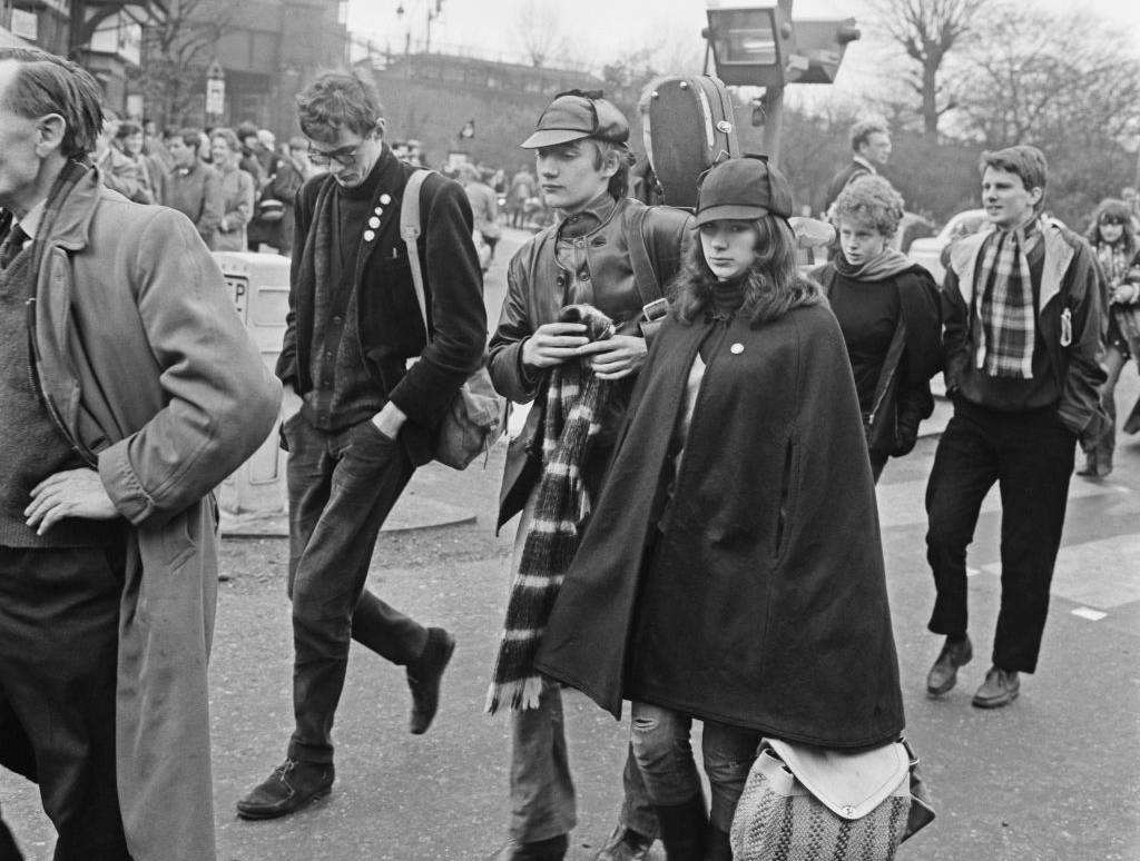 British rock singer Rod Stewart (centre) takes part in an anti-nuclear weapons Ban the Bomb march