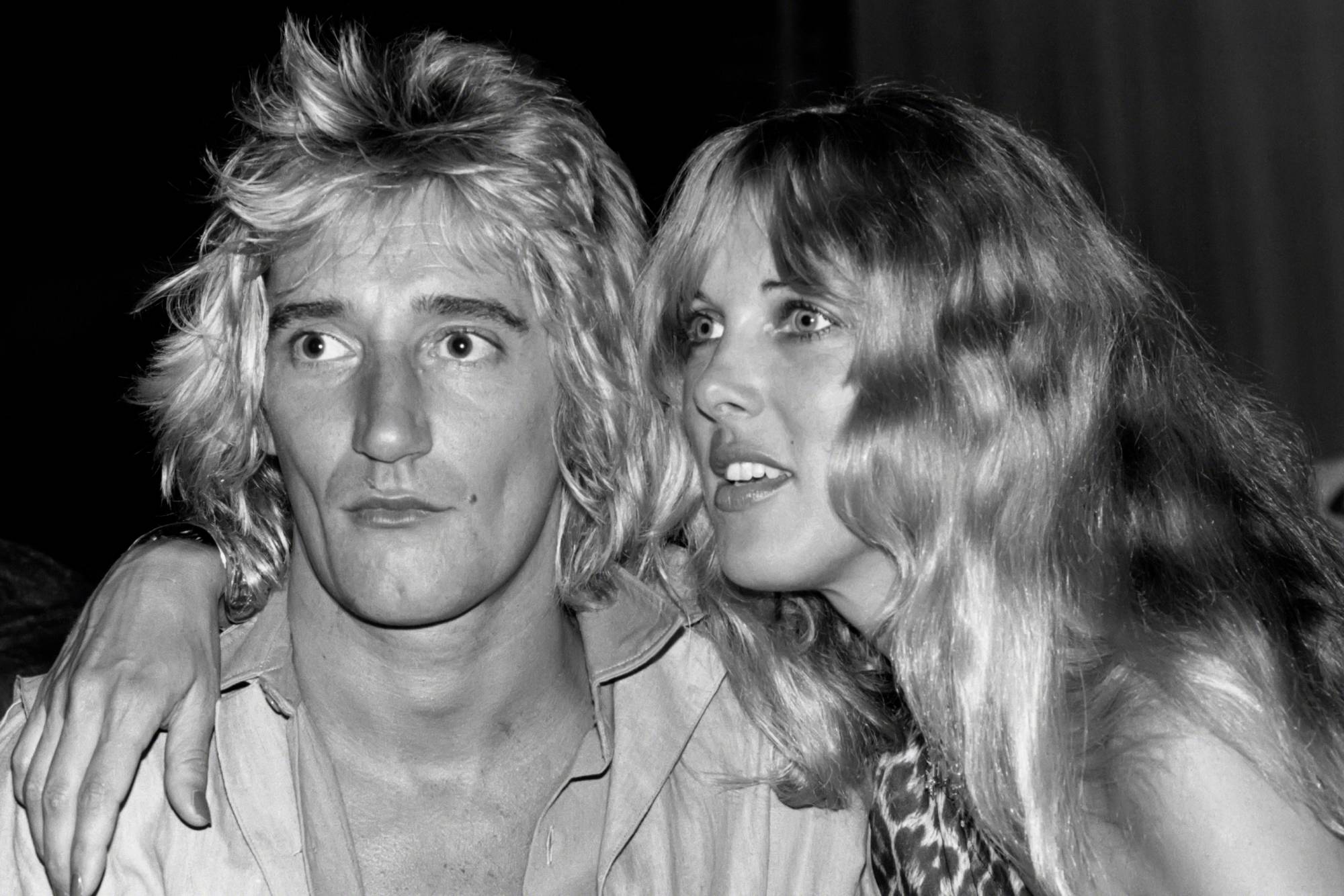 Rod Stewart and Alana Hamilton circa 1978 in New York City in casual wear hugging