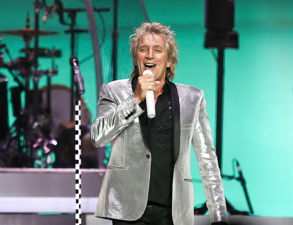 Singer Rod Stewart performs in concert at Jones Beach Theater on July 18, 2017 in silver jacket