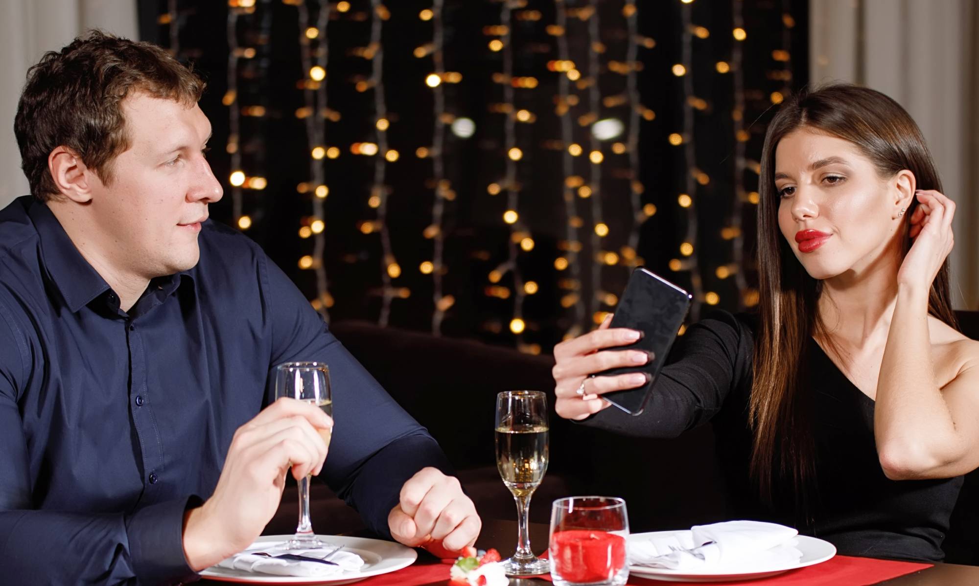 Couple at a bad date in restaurant