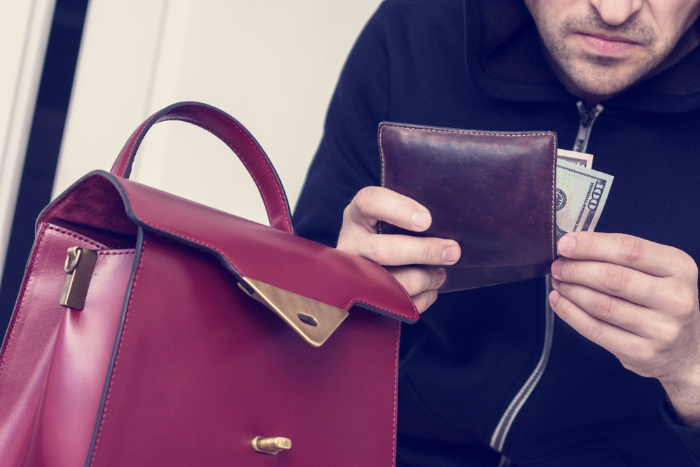 Thief with women wallet taking money