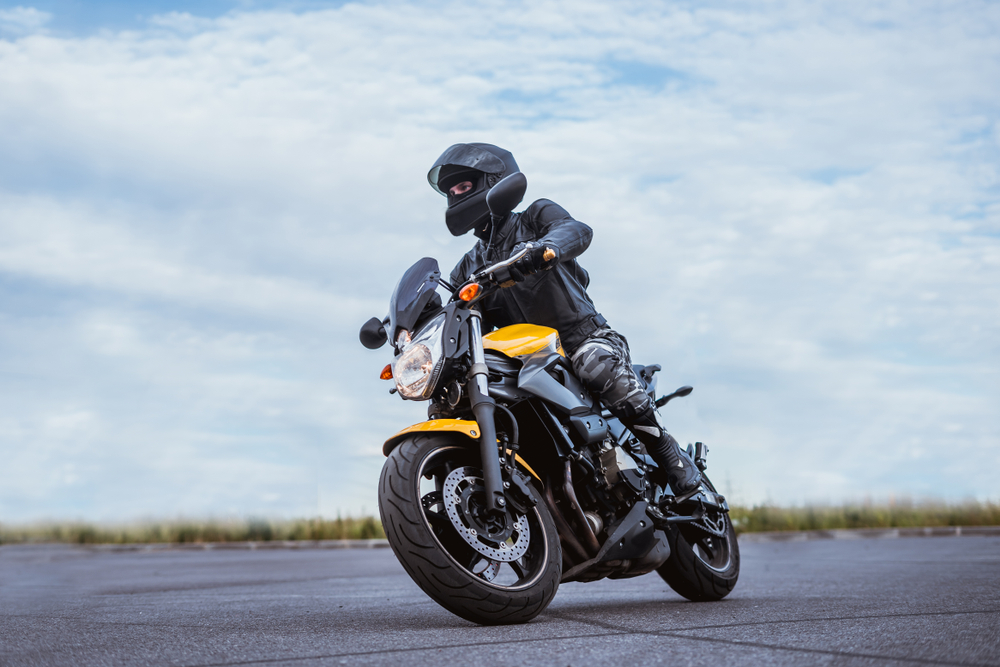 biker rides motorcycle