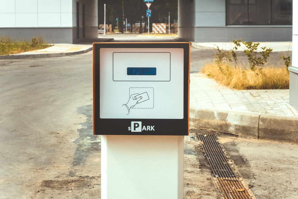 Parking meter at the entrance to the underground Parking