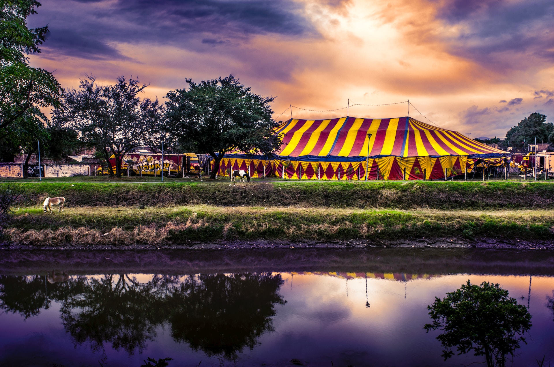 circus tent near river