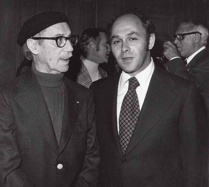 Black and white photo of Groucho Marx and Frank Yablas