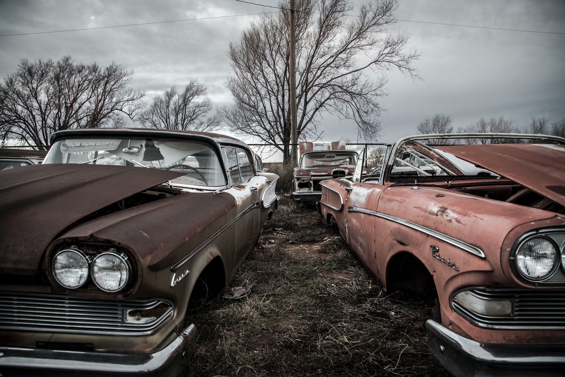 Yard with Broken Rusty Cars