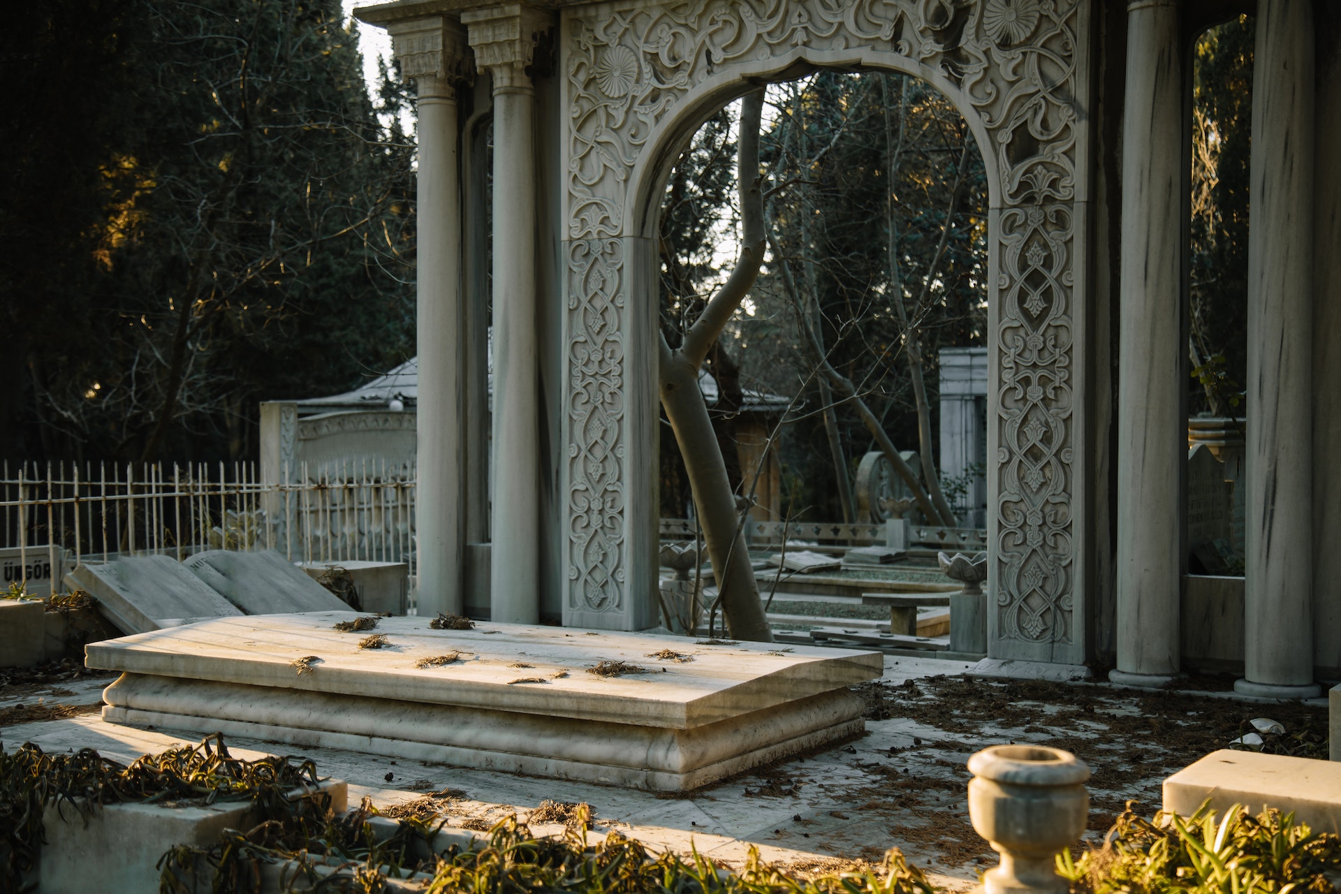 Stone graves located in cemetery