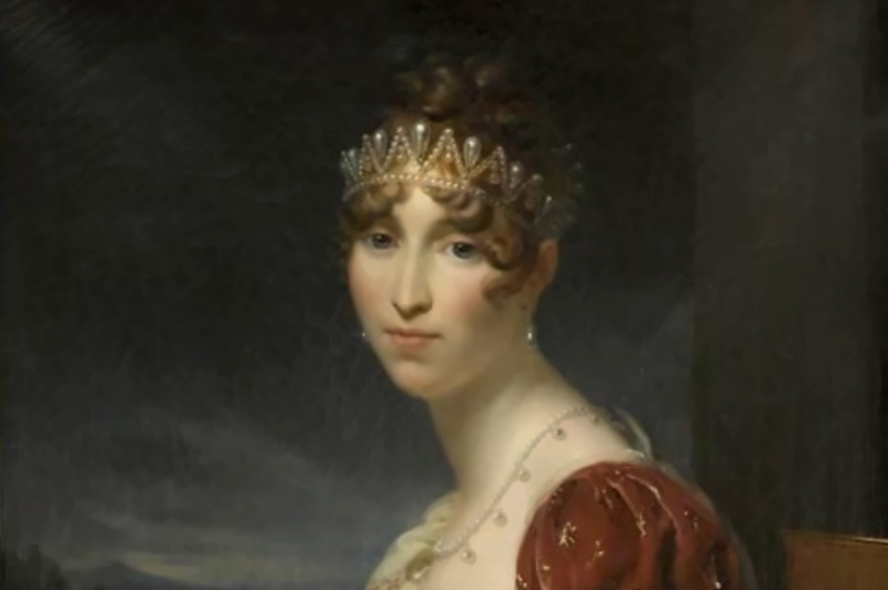 Portrait of Hortense de Beauharnais  in red dress , crown