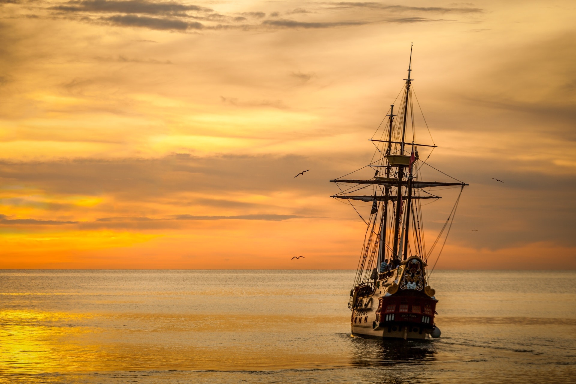 A Pirate Ship Sailing on Sea