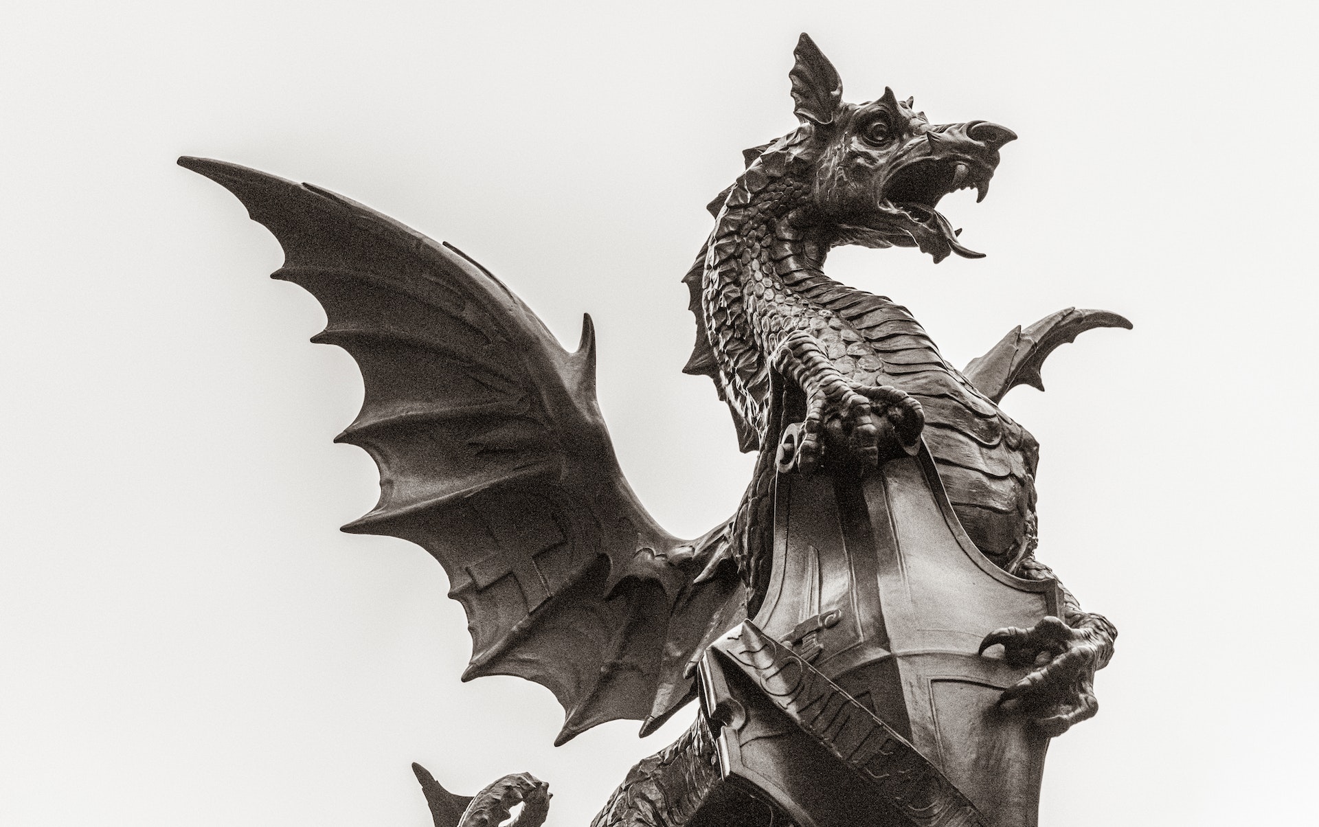 Statue of a Dragon with open wings and open mouth