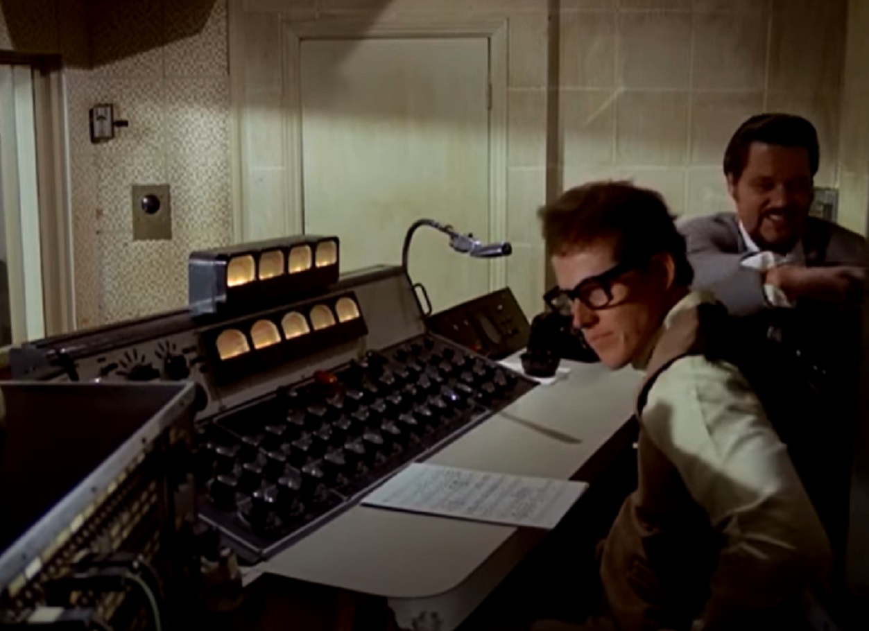 Screenshot: Buddy Holly is recording a song at studio - from The Buddy Holly Story (1978)