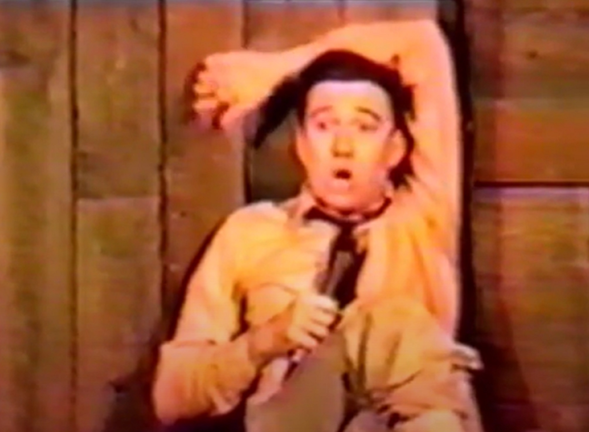 Screenshot: Bill Hicks is performing on stage - from American- The Bill Hicks Story (2009).