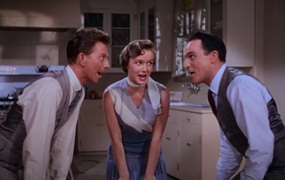 Gene Kelly, Donald O’Connor, Debbie Reynolds in Singin' in the Rain, singing and dancing