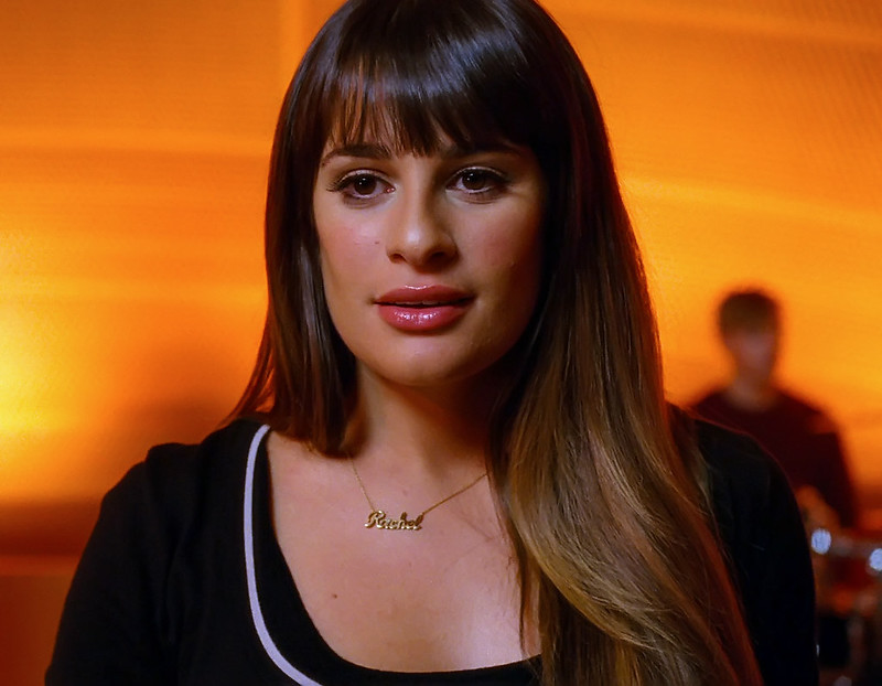 Lea Michele in black top and necklace