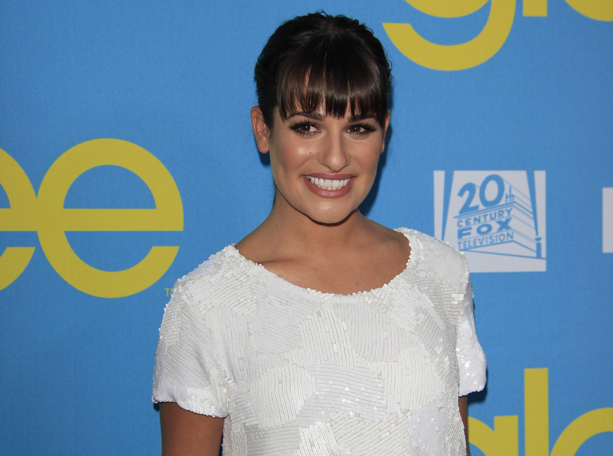 Lea Michele at the Glee academy screening in white top