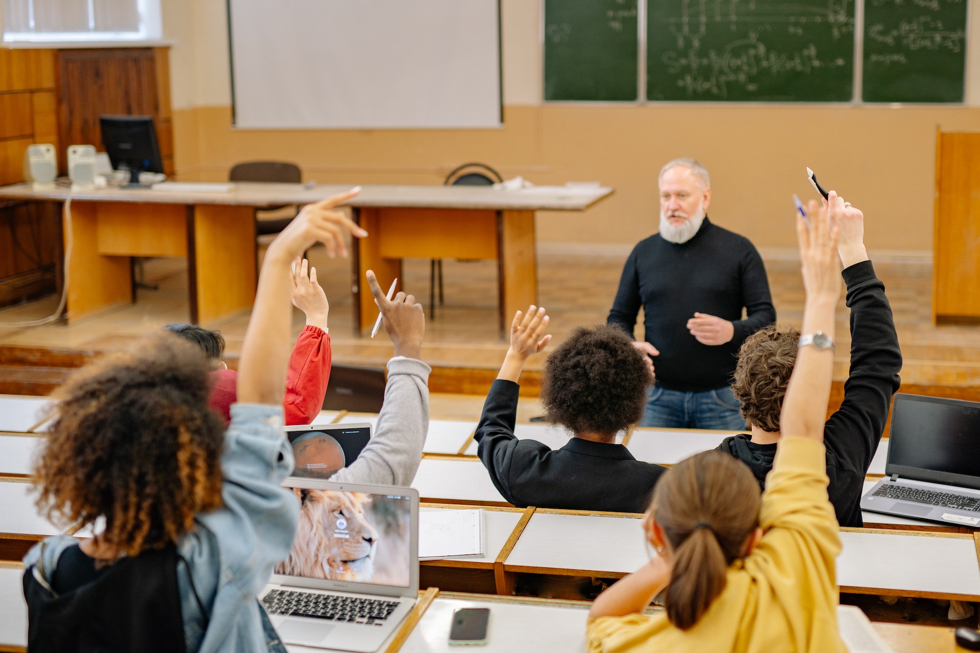 students raising their hands