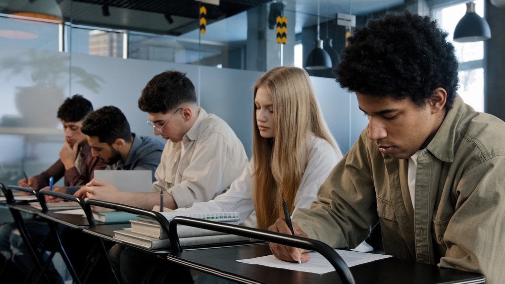 Students at university taking a test