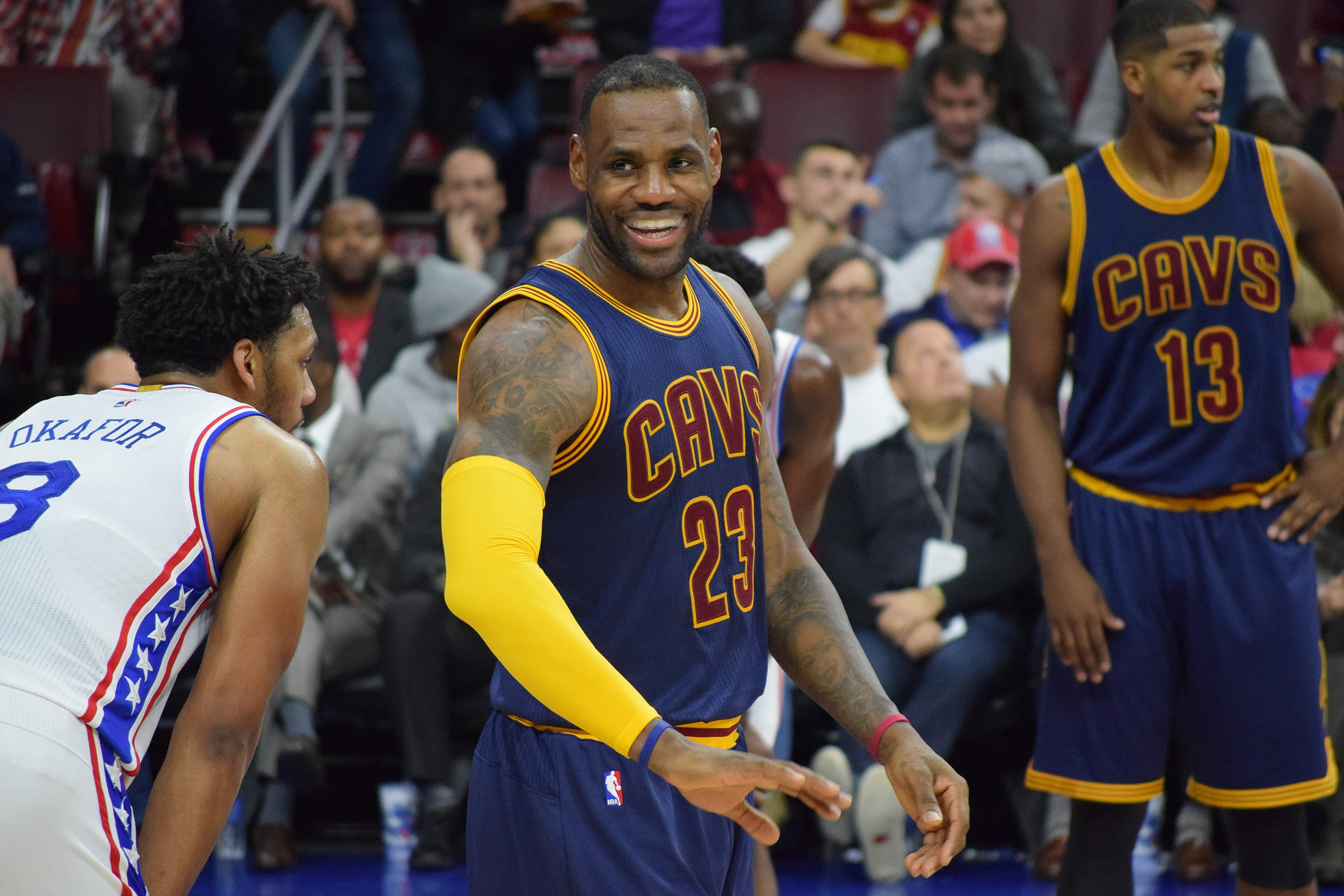 LeBron James in blue jersey