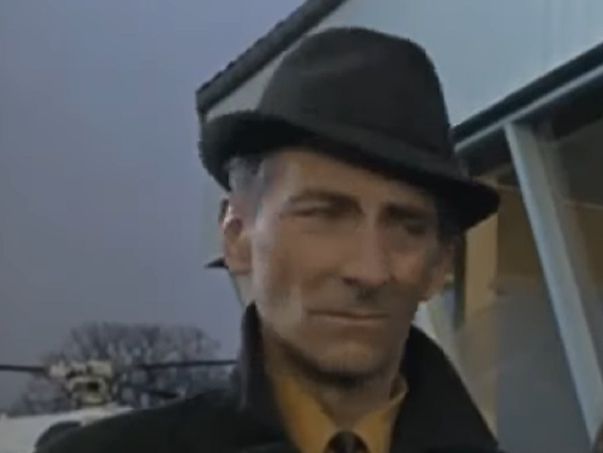 Screenshot of Peter Cushing wearing hat is looking at side - from Island of Terror (1966)