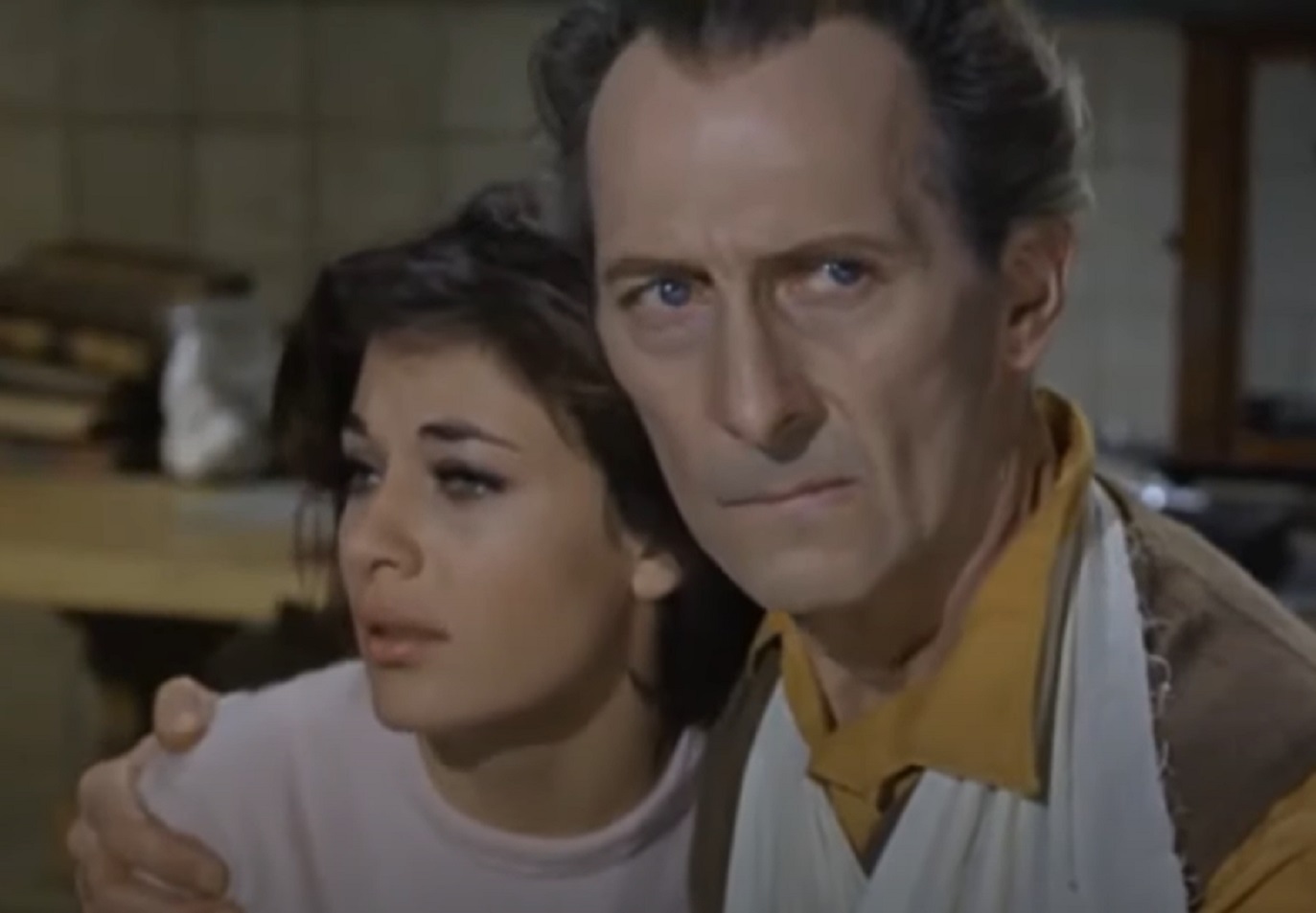 Screenshot of Peter Cushing with Carole Gray - from Island of Terror (1966)