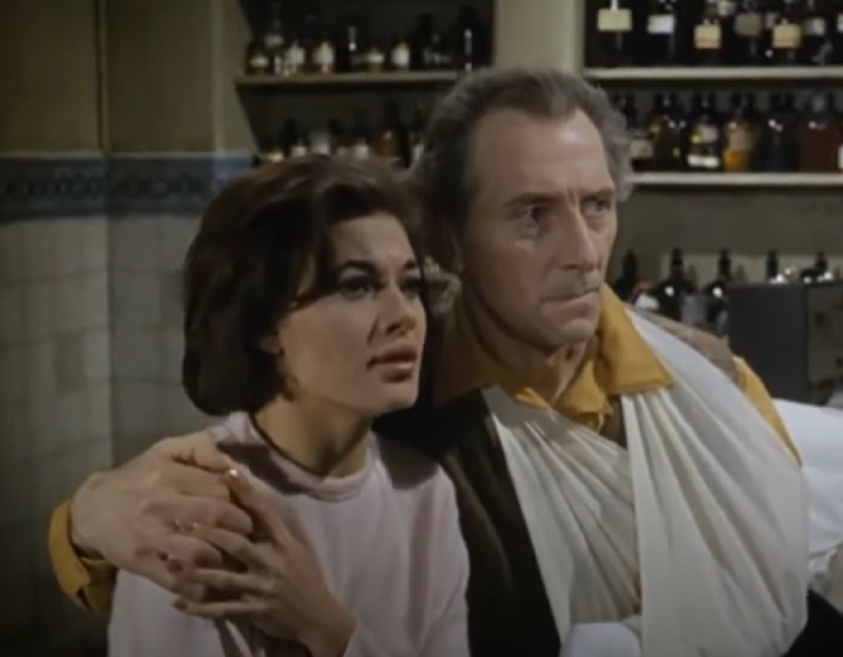 Screenshot of Peter Cushing with Carole Gray - from Island of Terror (1966)