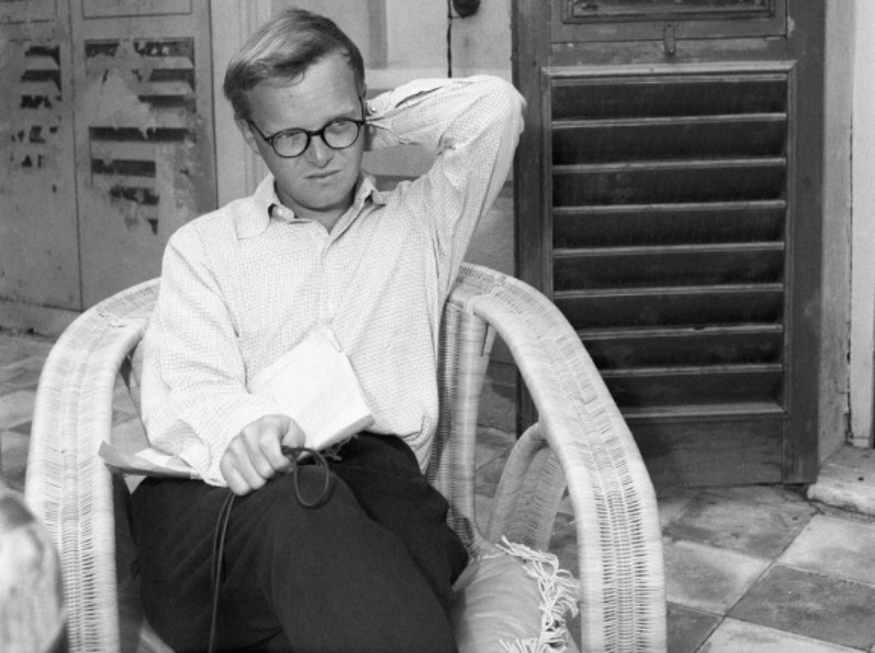 American writer Truman Capote in white shirt