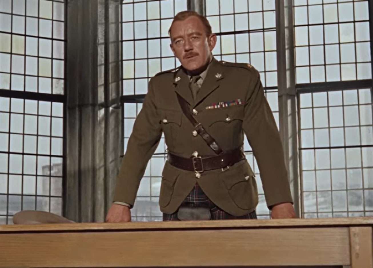 Screenshot of Alec Guinness standing in uniform - from Tunes Of Glory (1960)