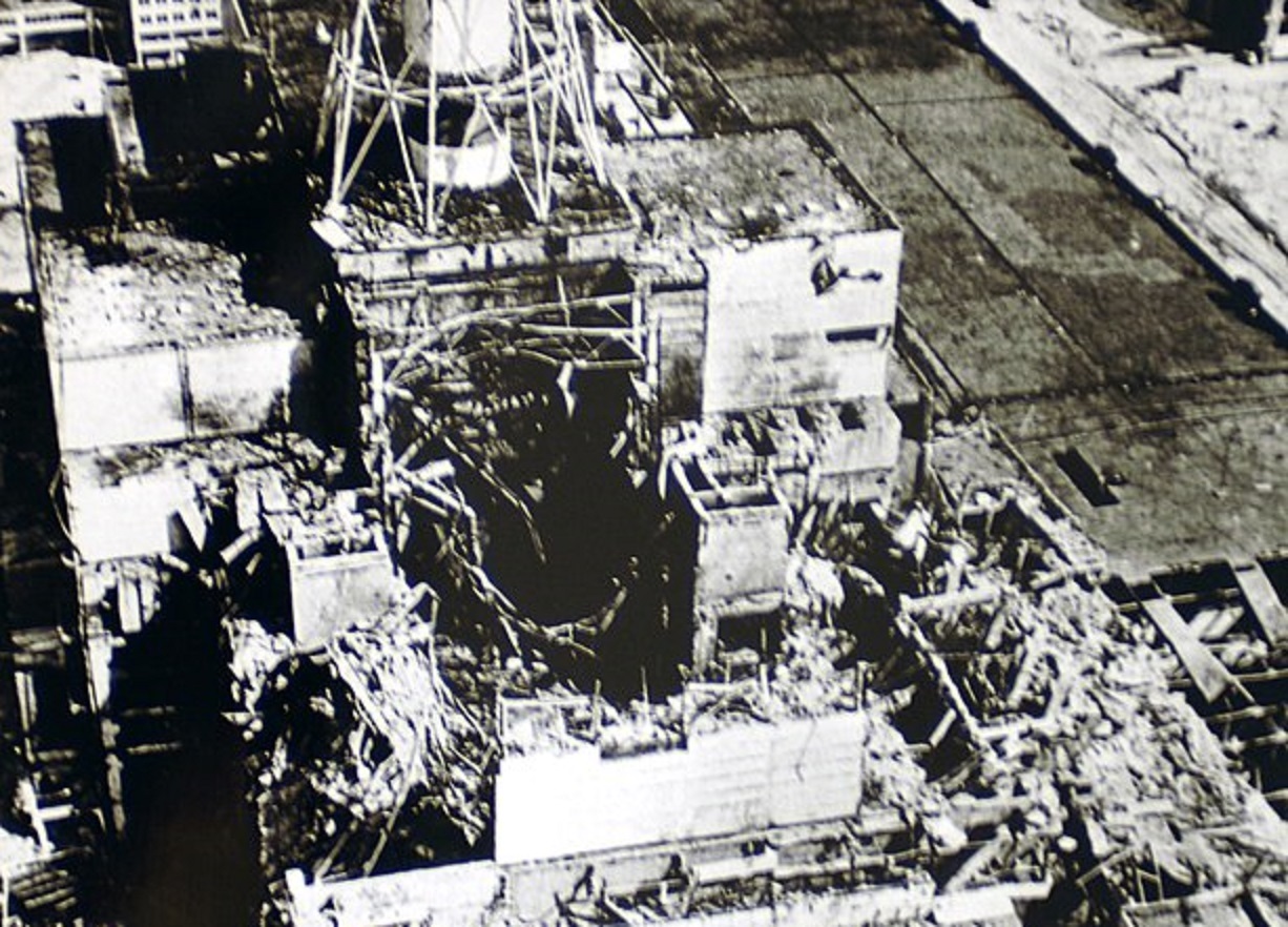 The destroyed Chernobyl reactor, one of four units - 1986
