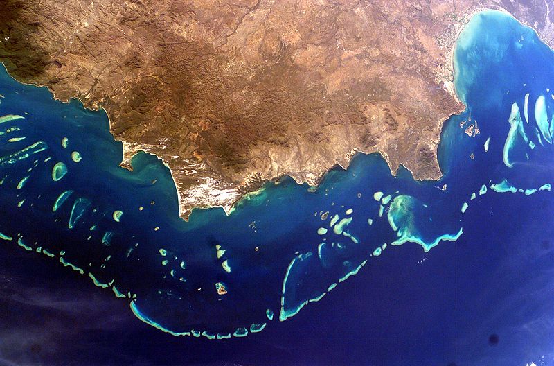 Satellite image of the Great Barrier Reef in Australia.