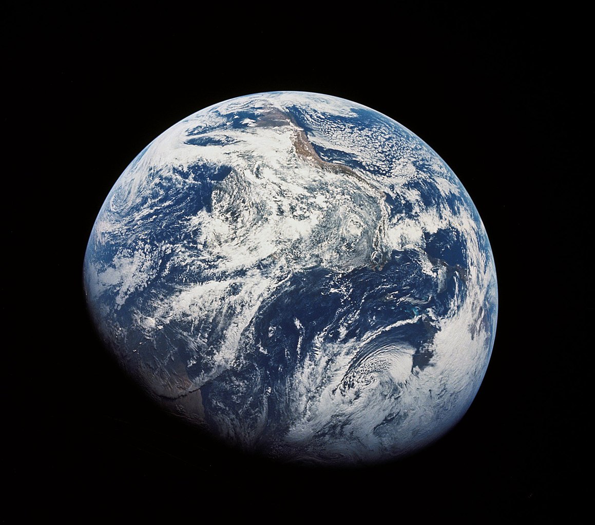 One of the first images taken by humans of the whole Earth. Photographed by the crew of Apollo 8 (probably by Bill Anders) the photo shows the Earth at a distance of about 30,000km